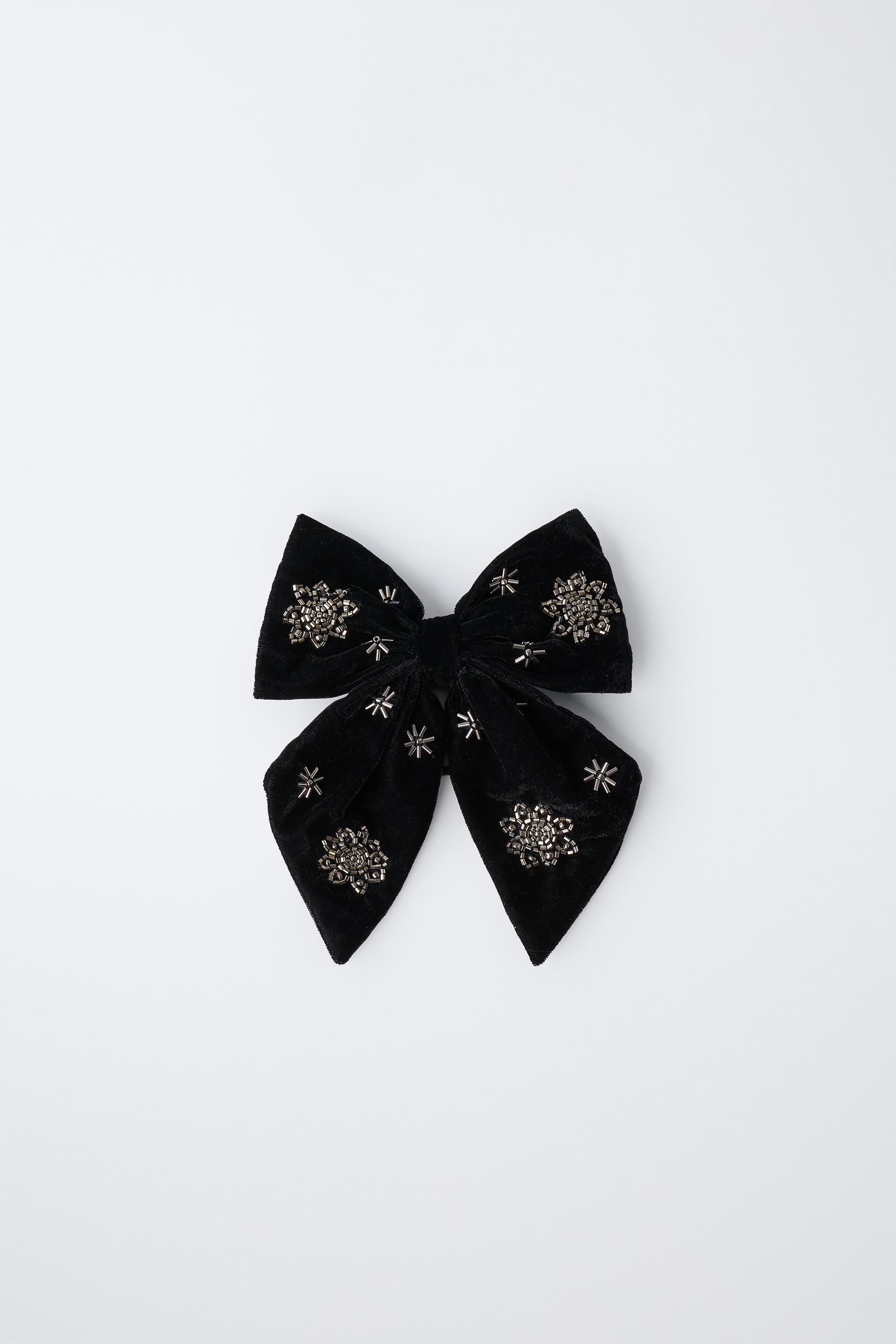 VELVET SEQUIN BOW HAIR TIE AND CLIP